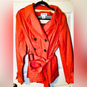 St. John's Bay Belted Coat Women's Bright Orange Raincoat‎ Peacoat Pockets, L